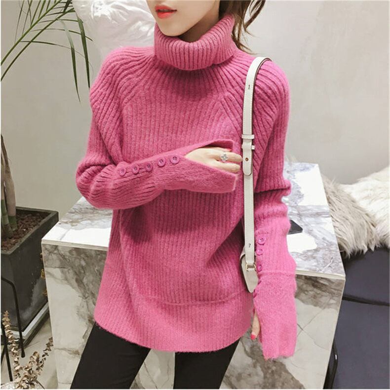 【tops】ハイネックスリットニットセーター　M18138