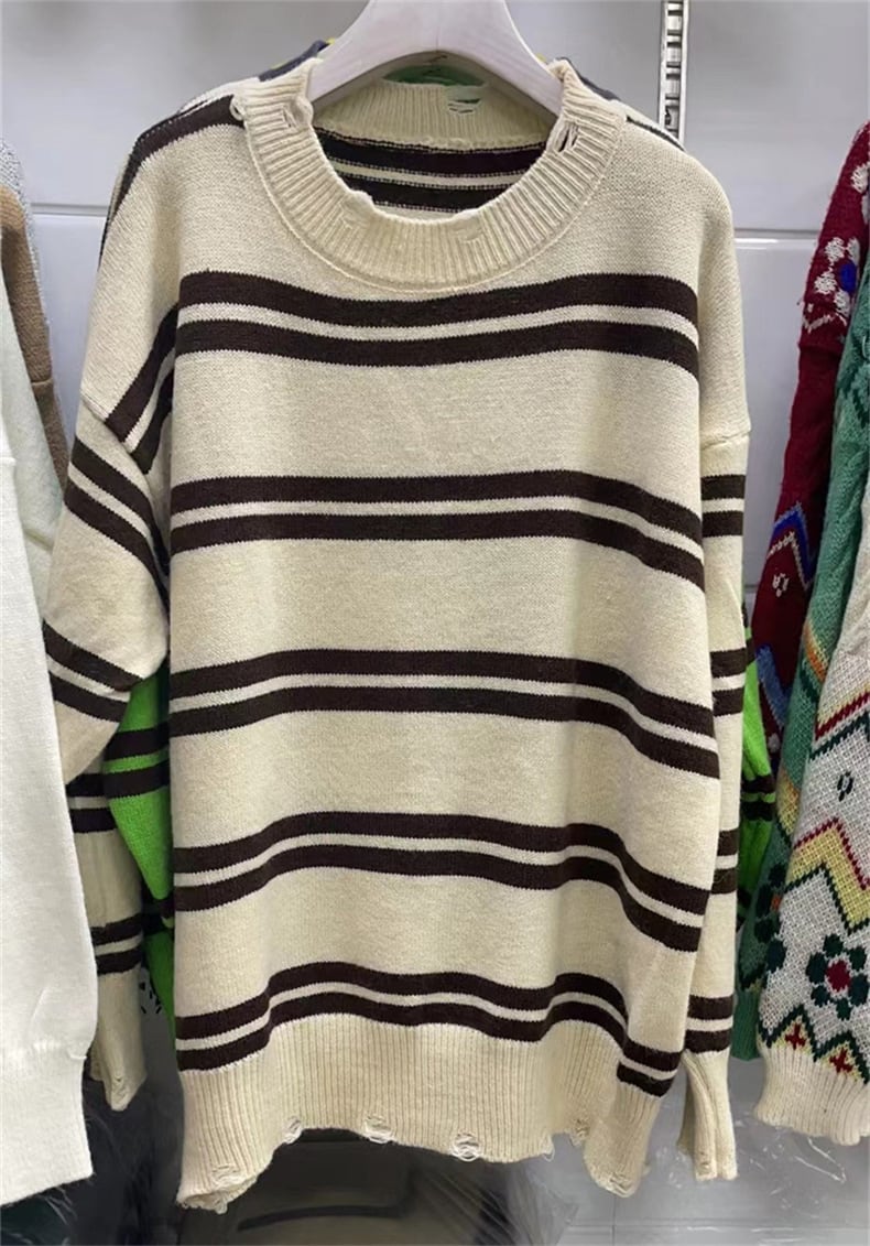 【tops】ボーダー柄ニットセーター　M19040