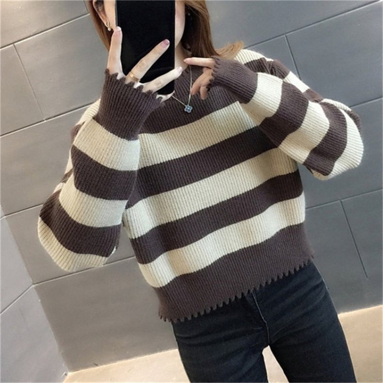 【tops】ボーダー柄ニットセーター　M27558