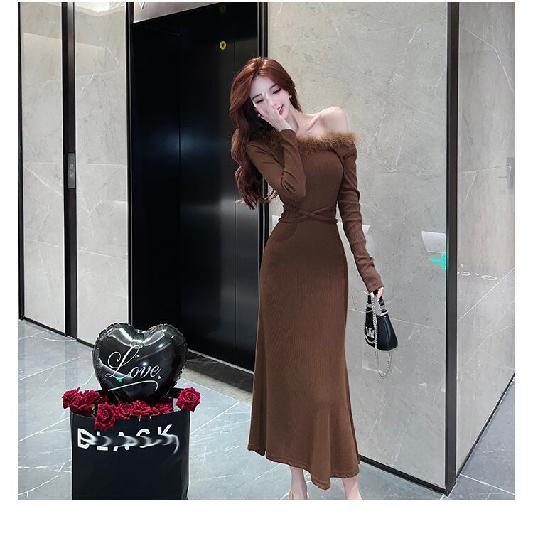 【dress】ファーネックワンピース　M18207