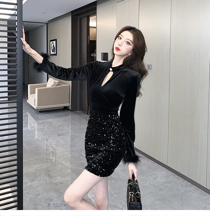 【dress】スパンコールデートワンピース　M27448
