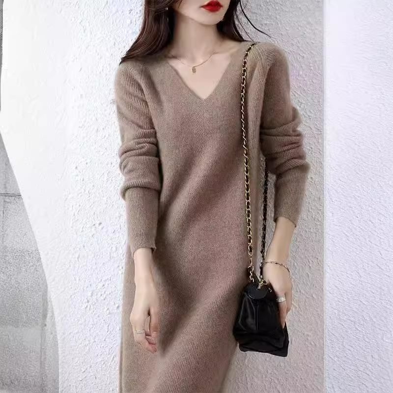 【dress】Vネックニットワンピース　M25913