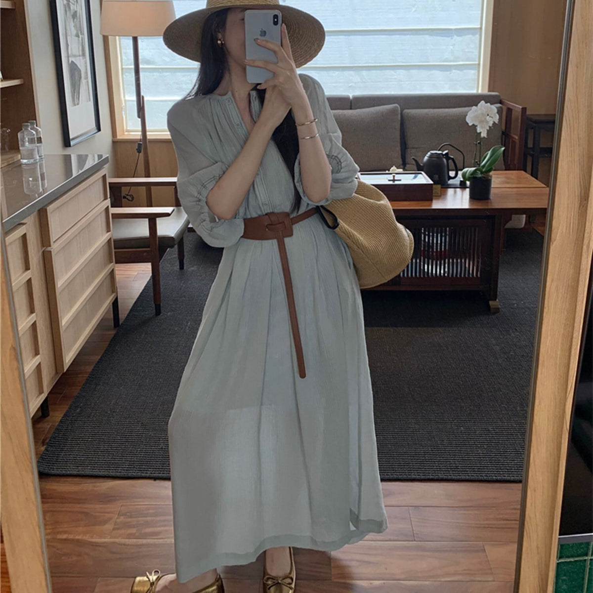 【dress】ベルト付きシャツワンピース　N2670