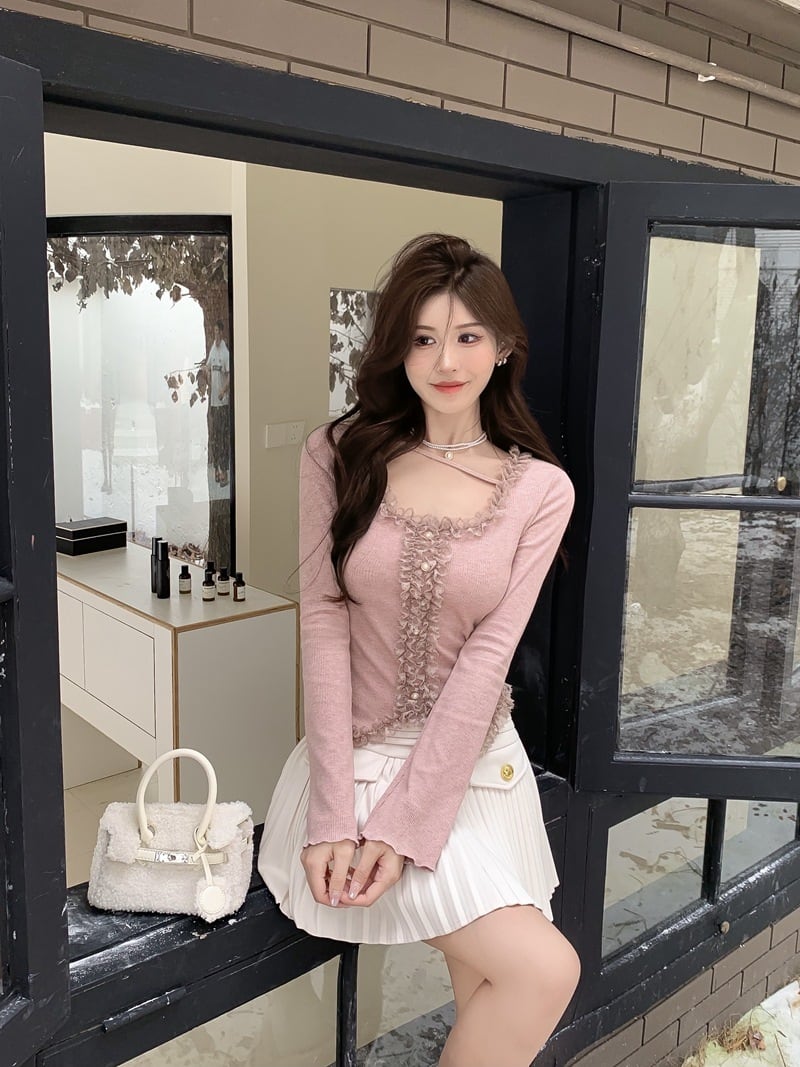 【tops】レース切り替えトップス　M29321