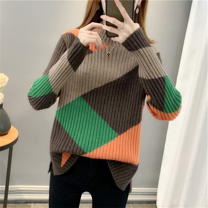 【tops】配色ニットセーター　M18706