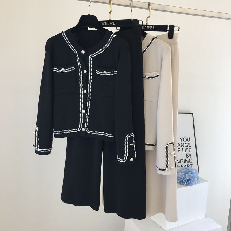 【set】ファッション!気質満点レトロニットカーディガン+ガウチョパンツオシャレ２点セット G3083