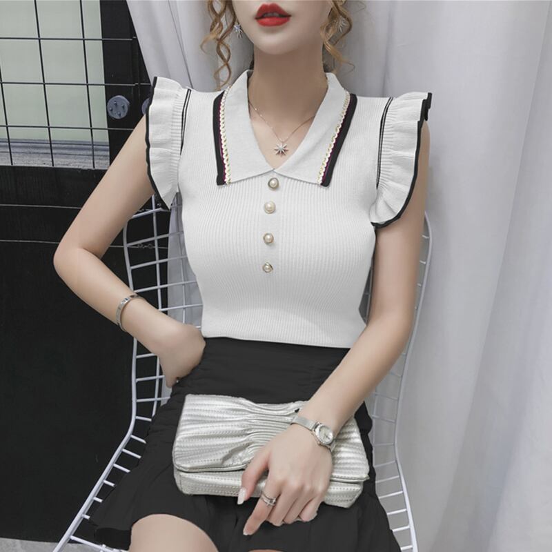 【tops】POLOネック着回しタンクトップニットF0196