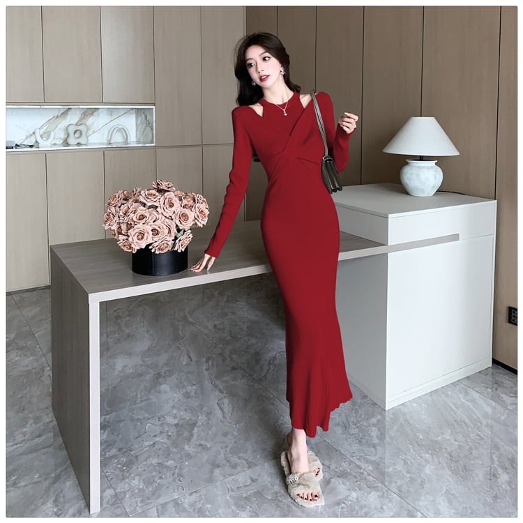 【dress】切り替えニットワンピース　M28022