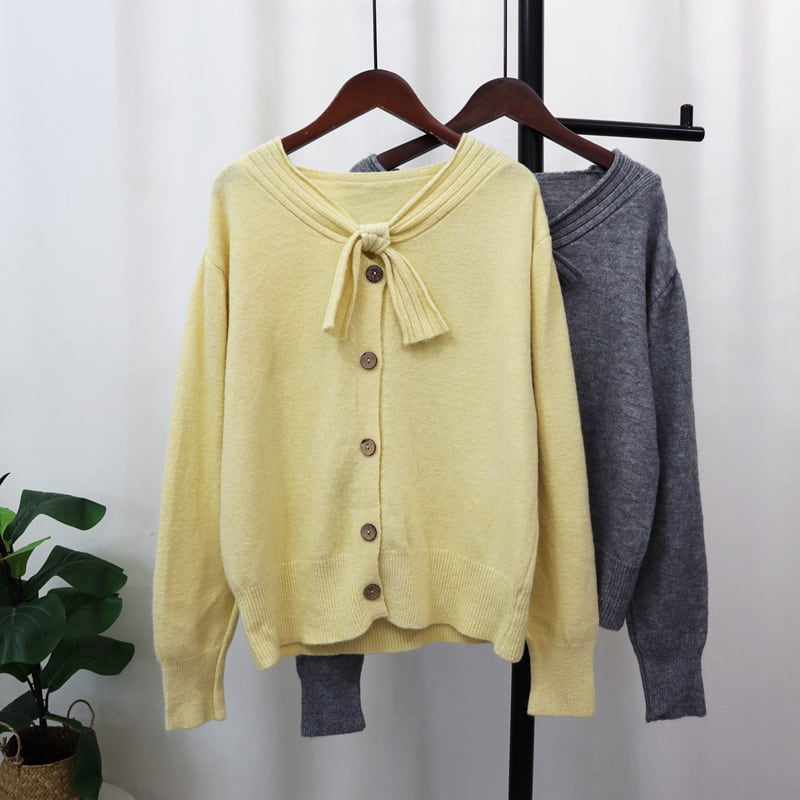 【outer】リボン付きニットカーデ　M27395