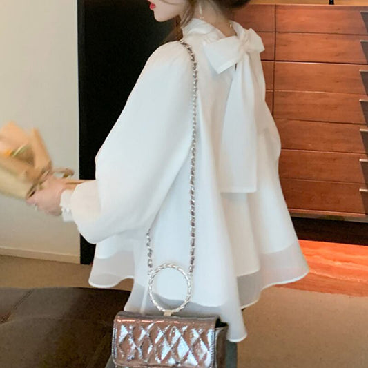 【tops】美人度アップ!ファッション韓国系スウィートシフォン長袖洋気シャツ G1480