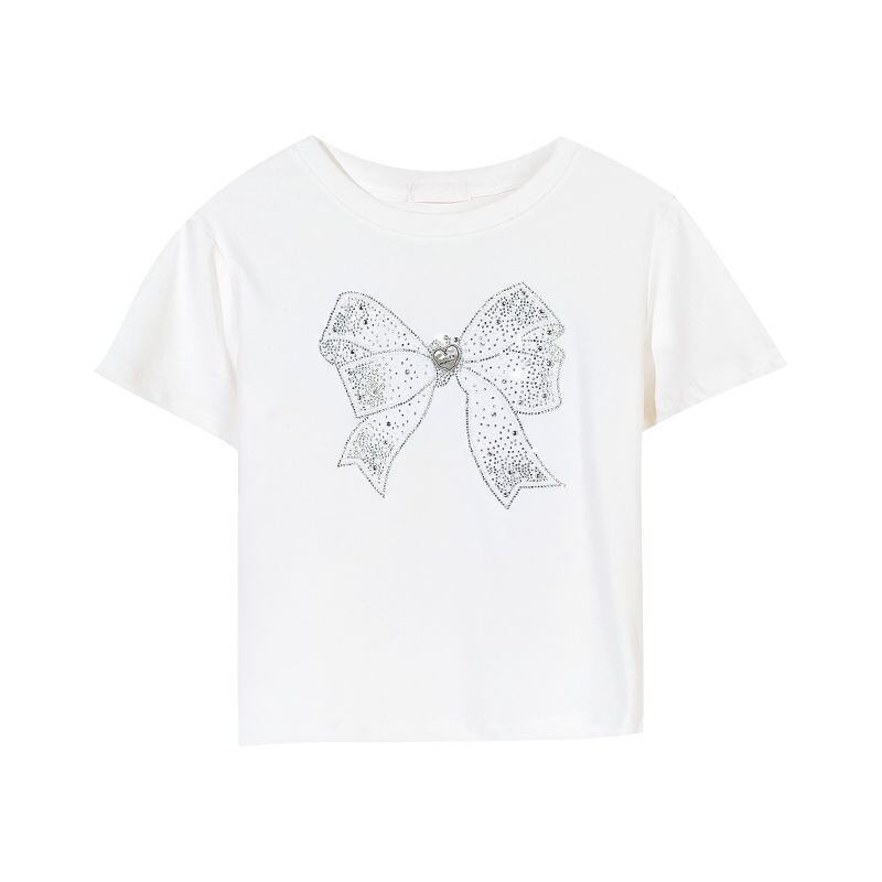 【tops】ラインストーンボウタイ半袖ＴシャツF7312