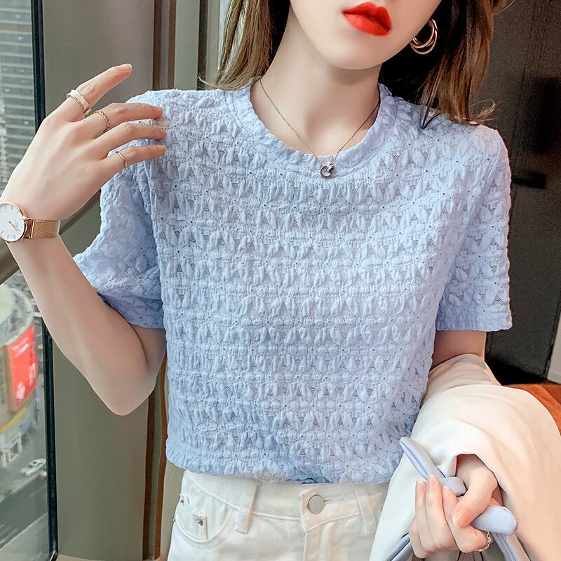 【tops】清新スウィート半袖ラウンドネック着回し無地ファッションTシャツ