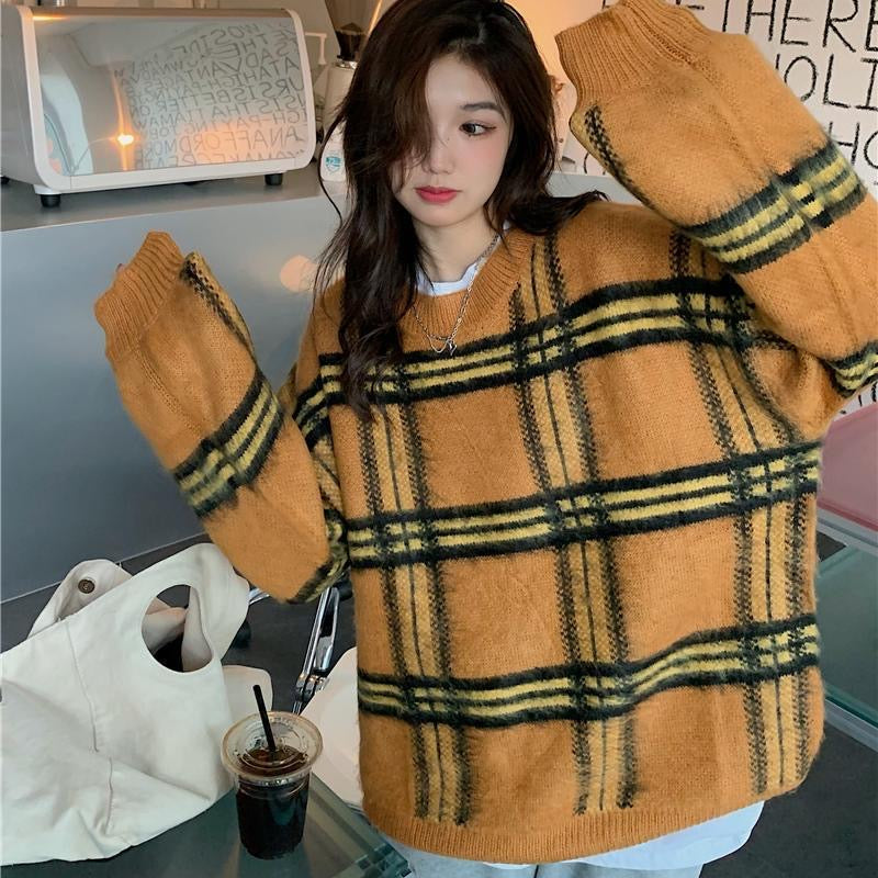 【tops】ラウンドネック長袖ニットセーターF8258