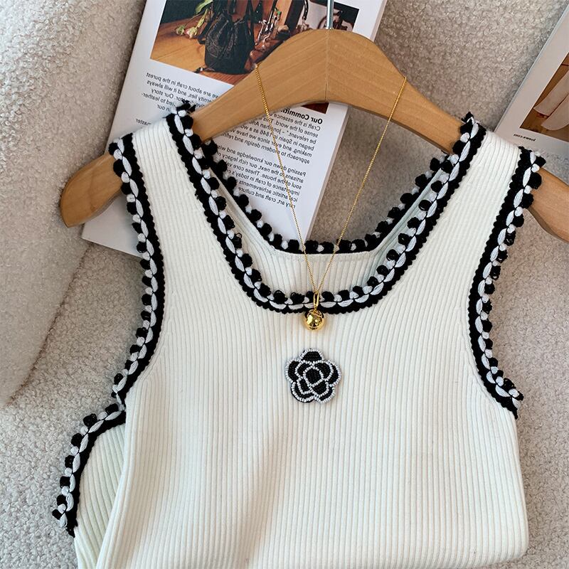 【tops】2色UネックニットタンクトップF7315