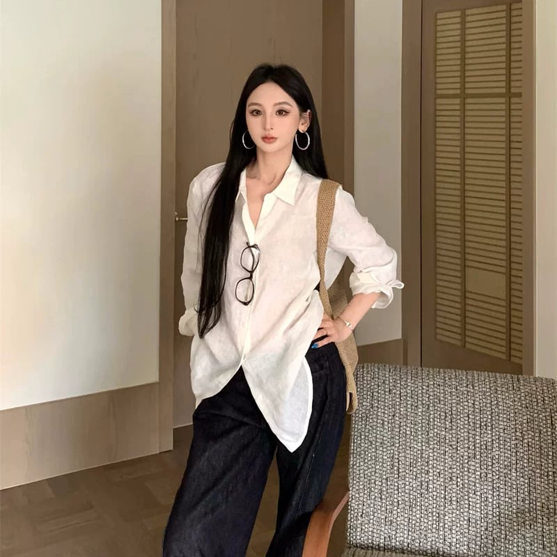 【tops】2色展開ロングシャツ Q8523