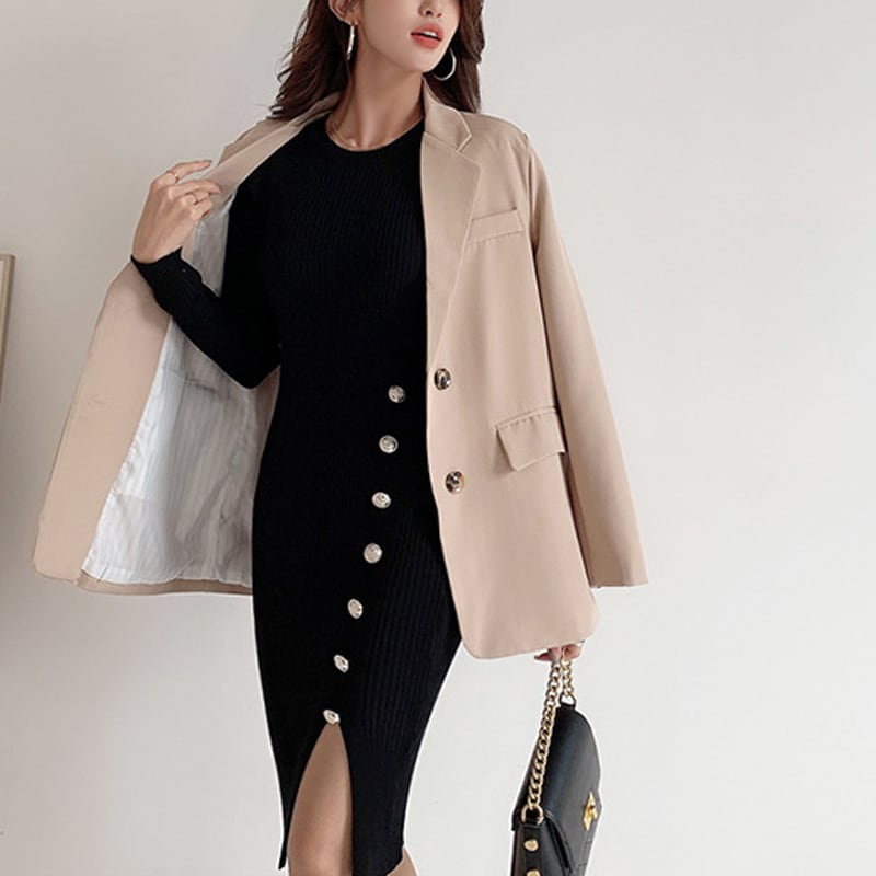 【dress】スリット入れニットワンピース Q7364