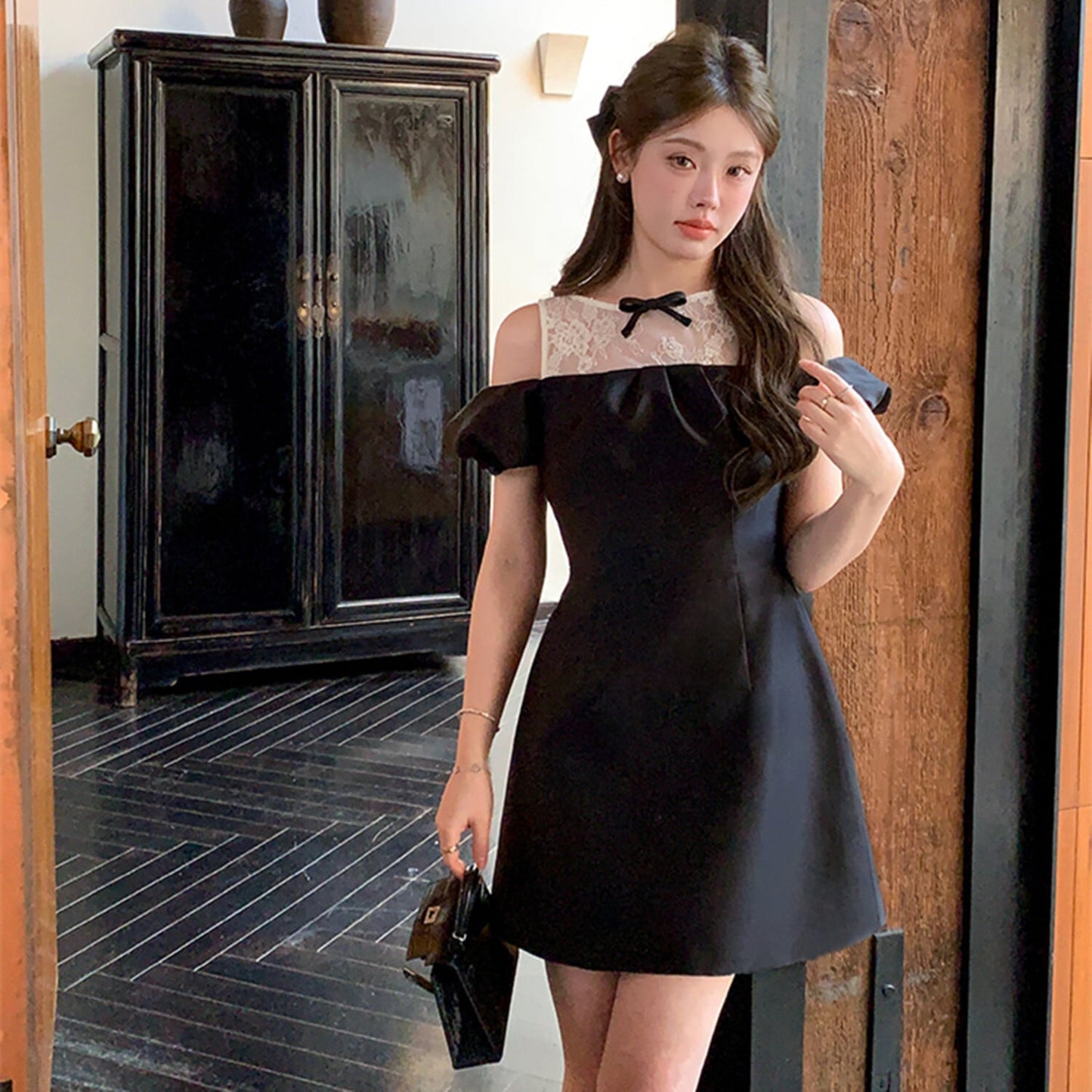 【dress】レースドッキングオフショルダーミニワンピース　N3003