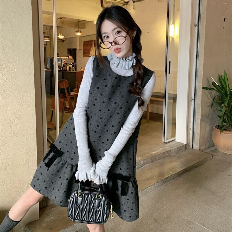 【set】フリルトップス×ベストワンピースセット　M28478