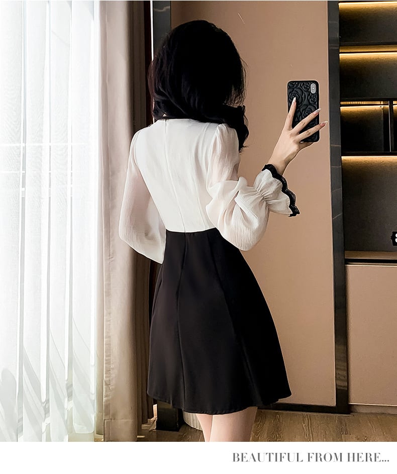 【dress】レース切り替えワンピース　M27427
