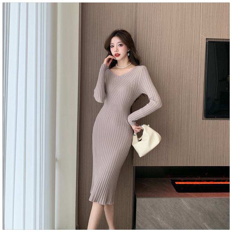 【dress】Vネックニットワンピース　M28208