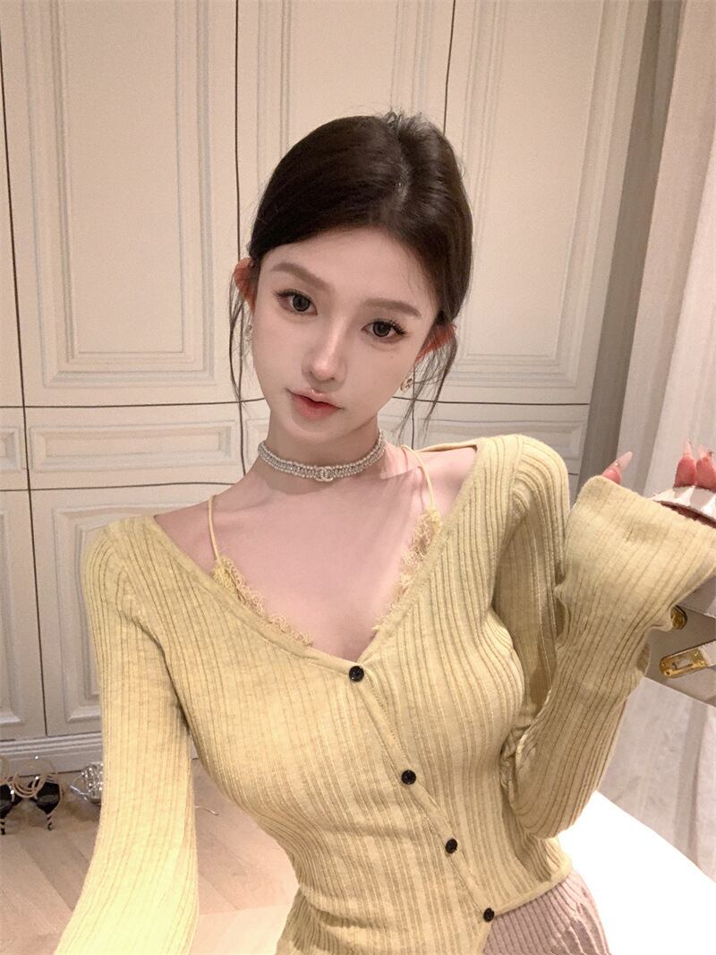 【tops】ドッキングニットトップス　M28694
