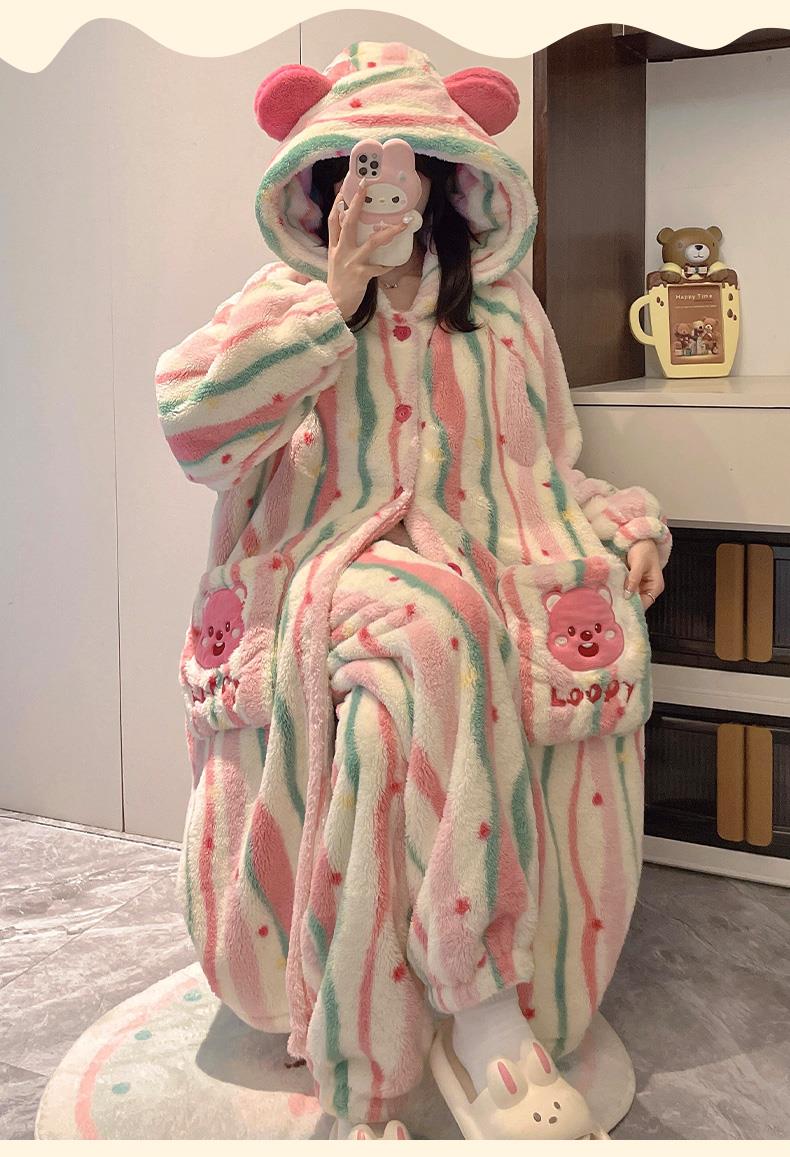 【ホーム・生活】秋冬裏起毛厚手上下セットルームウェアG24597