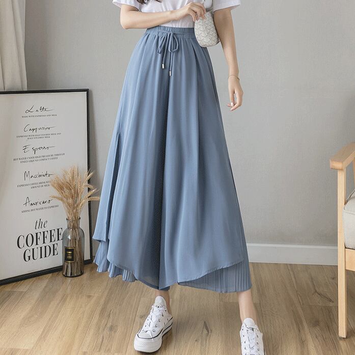 【bottoms】絶対欲しいシンプルカジュアル無地合わせやすいハイウエスト九分丈ガウチョパンツF0017