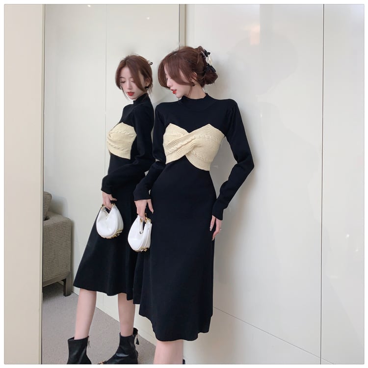 【dress】リボン切り替えニットワンピース　M28579