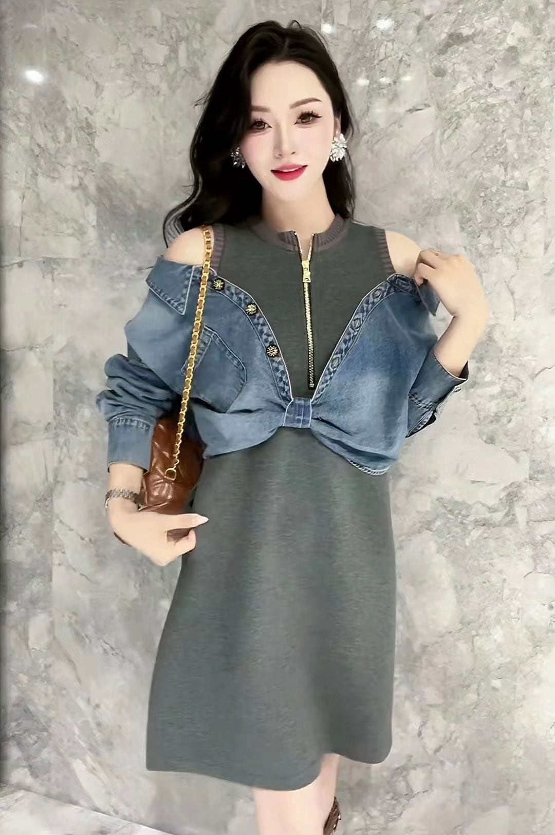 【dress】デニム切り替えワンピース　M26417