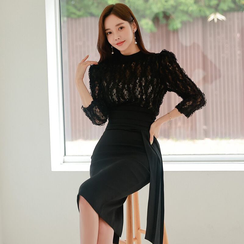 【dress】OL通勤7分袖レースワンピース G19623