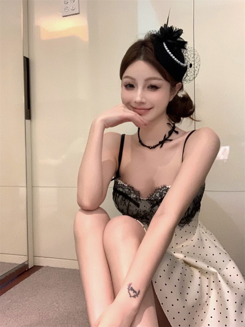 【dress】レース切り替えキャミワンピース　M30075