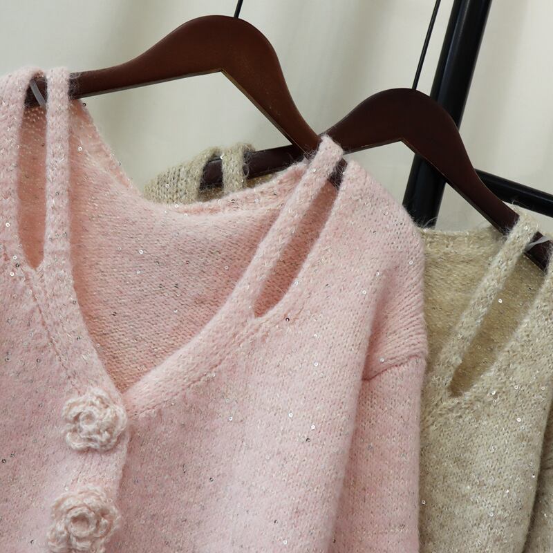 【outer】スパンコールニットカーデ　M28589