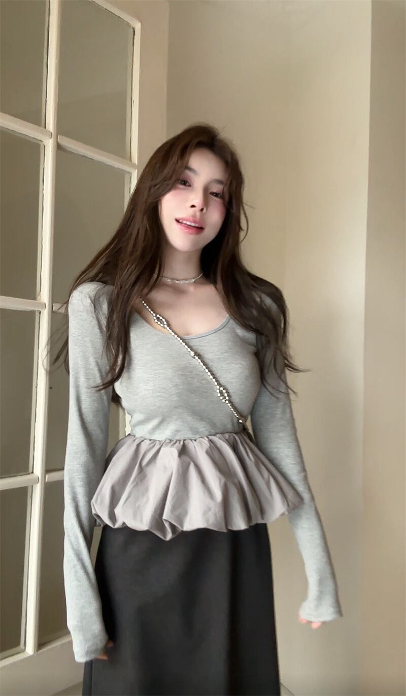 【tops】ドッキング長袖Tシャツ　M29630