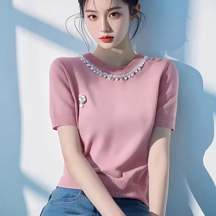 【tops】ビジューニットTシャツ　M29664