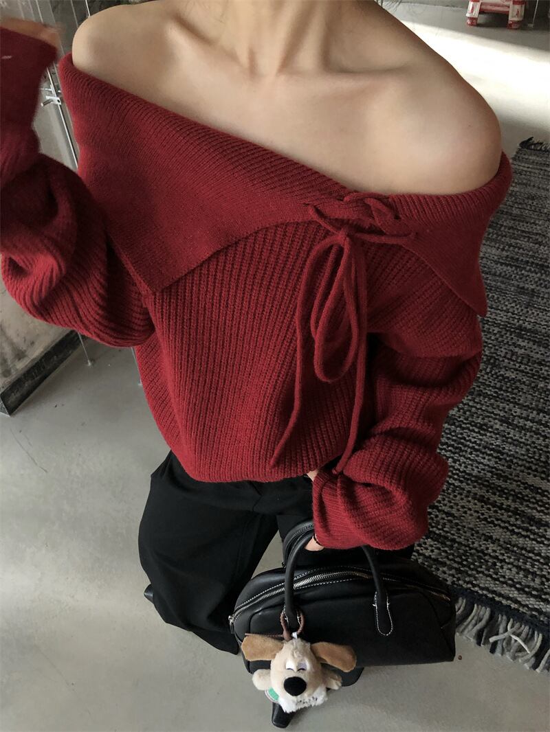 【tops】オフショルダーニットセーター　M28965