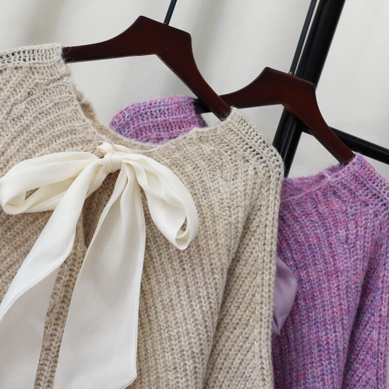 【tops】リボン付きニットセーター　M26942