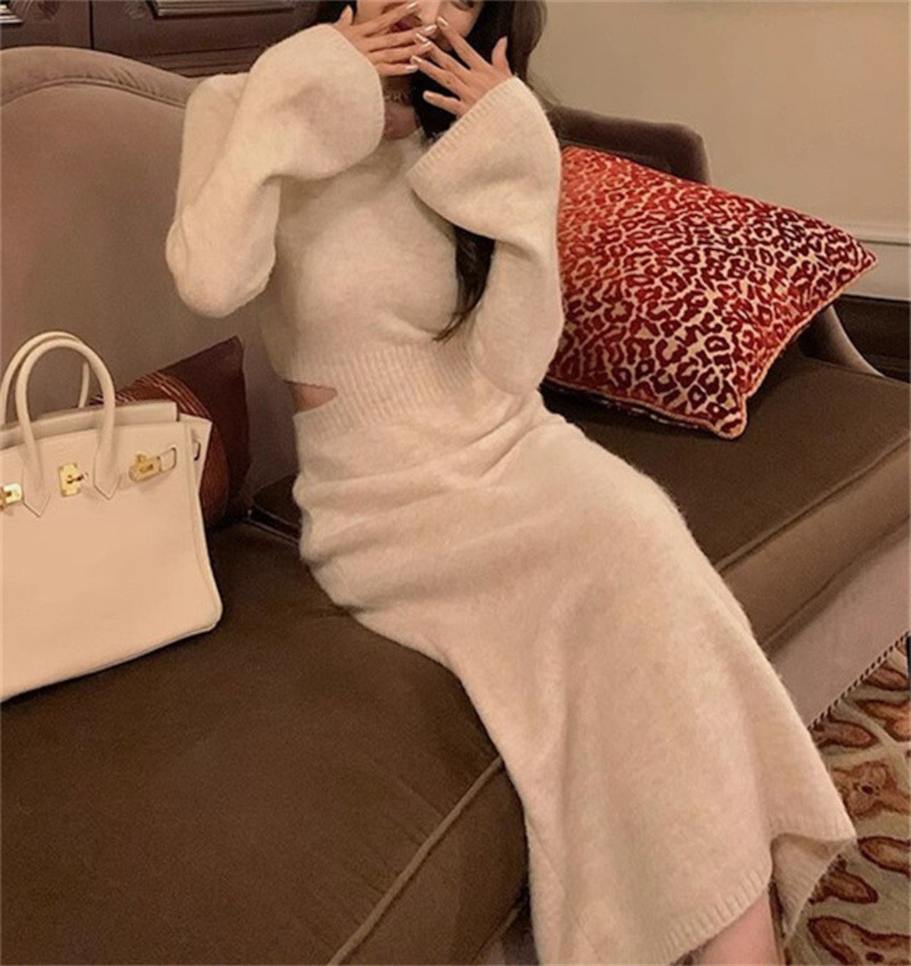 【dress】ウエストカットニットワンピースF8470