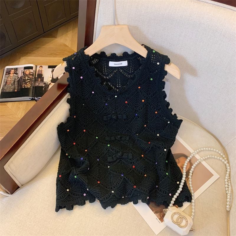 【tops】ノースリーブカットワークトップス　M24107