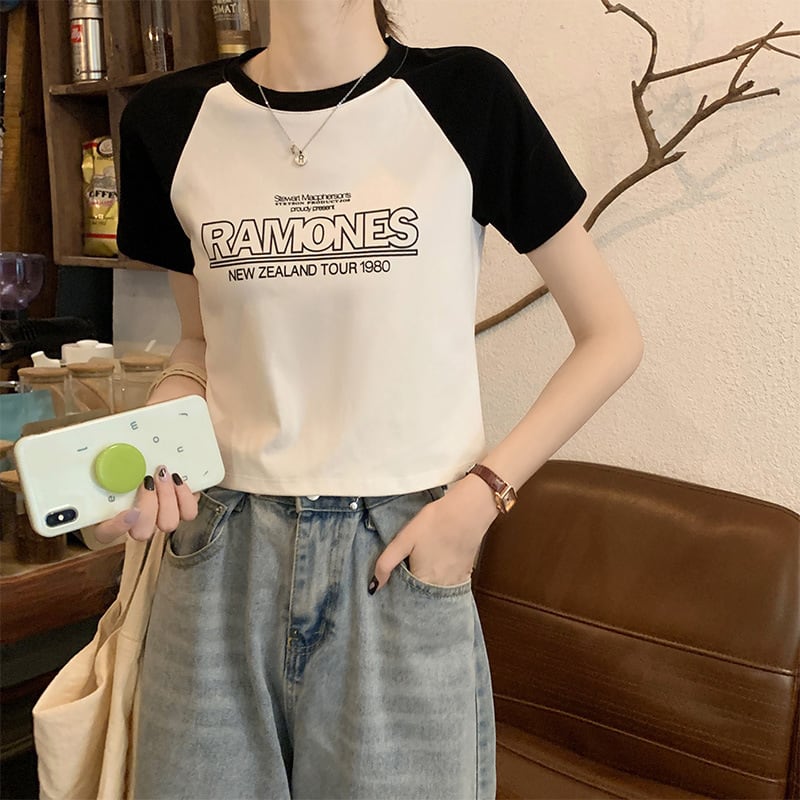 【tops】3色半袖英字柄ＴシャツF7494