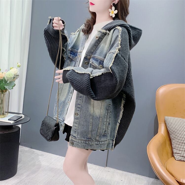 【outer】デニム切り替えニットカーデ　M26957