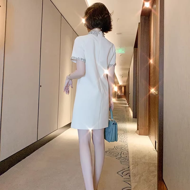 【dress】ラインストーン付きミニワンピース Q8435