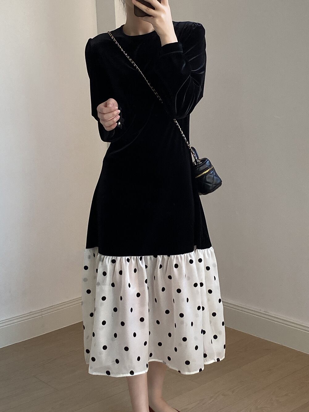 【dress】ドット柄ドッキングワンピース　M29743