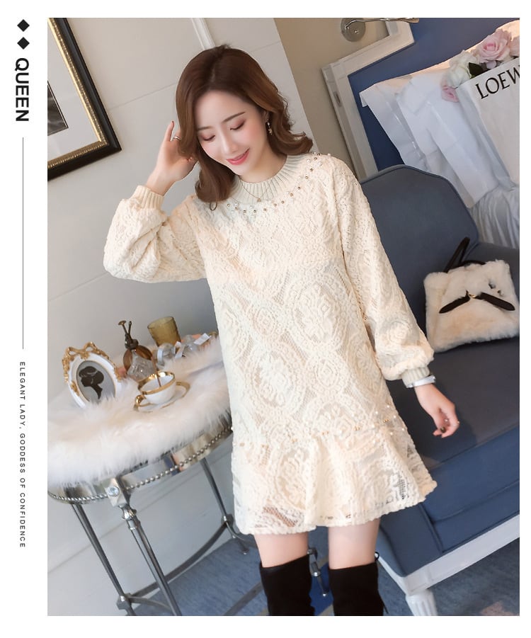 【dress】裹起毛フリルレースワンピース　M27890