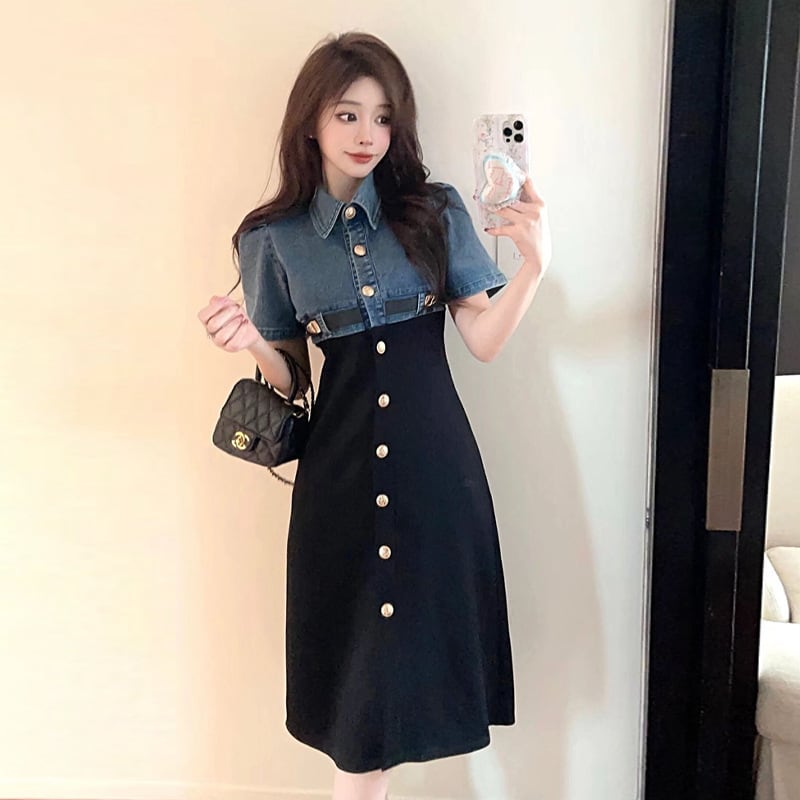 【dress】切り替えデニムAラインワンピース G21118