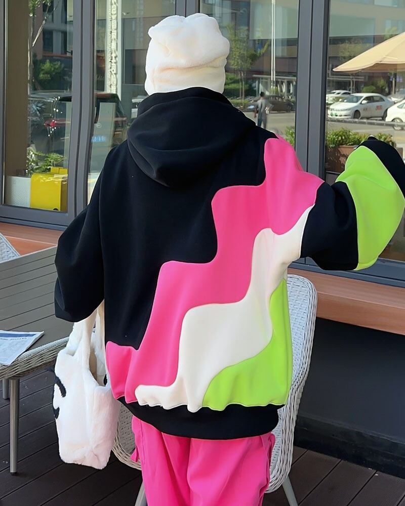 【tops】裹起毛配色フーディー　M18456