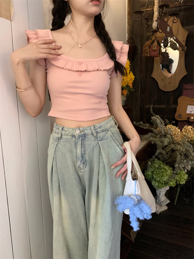 【tops】ギャザーフリルTシャツ　M25238