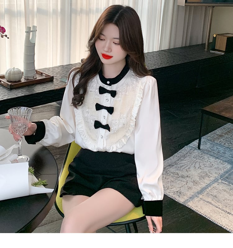 【tops】リボン付きシャツトップス　M25721
