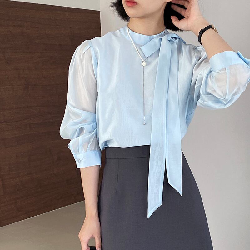 【tops】リボン付きテンセルトップス Q8322