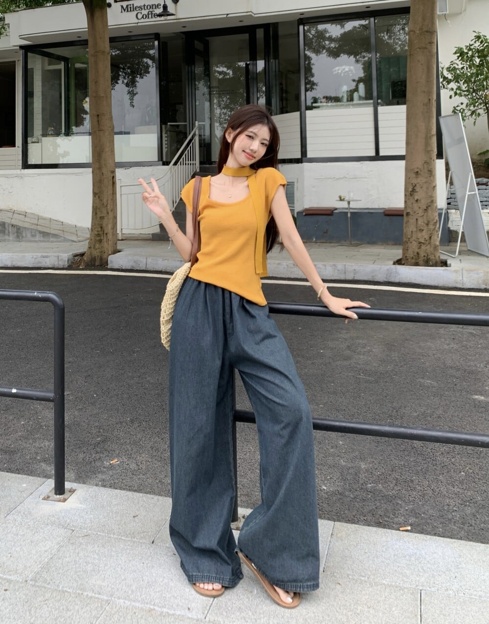 【set】ニットTシャツ×ワイドパンツセット　M24141