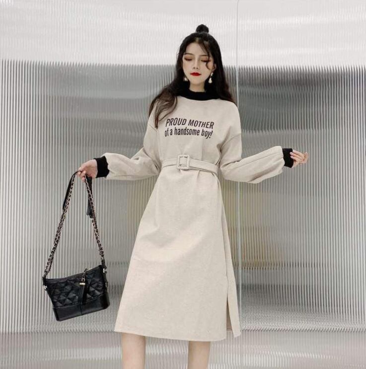 【dress】韓流スタイル好感度UP!気質満点ラウンドネック長袖パーカーワンピース G2001